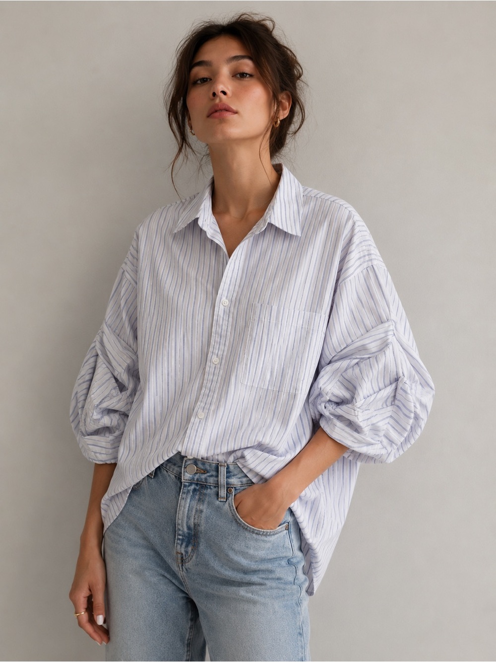 🌟 ABC by Kahlana Oversized Striped Button-Up Shirt – Size Small